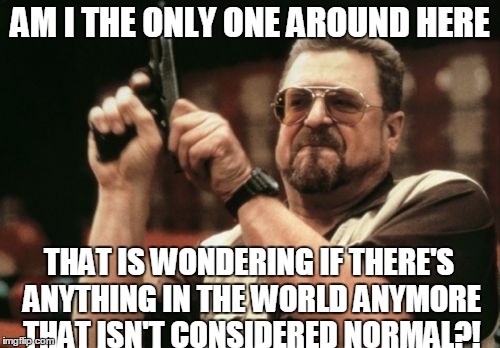 Am I The Only One Around Here | AM I THE ONLY ONE AROUND HERE; THAT IS WONDERING IF THERE'S ANYTHING IN THE WORLD ANYMORE THAT ISN'T CONSIDERED NORMAL?! | image tagged in memes,am i the only one around here | made w/ Imgflip meme maker
