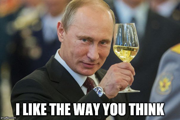 Putin Cheers | I LIKE THE WAY YOU THINK | image tagged in putin cheers | made w/ Imgflip meme maker