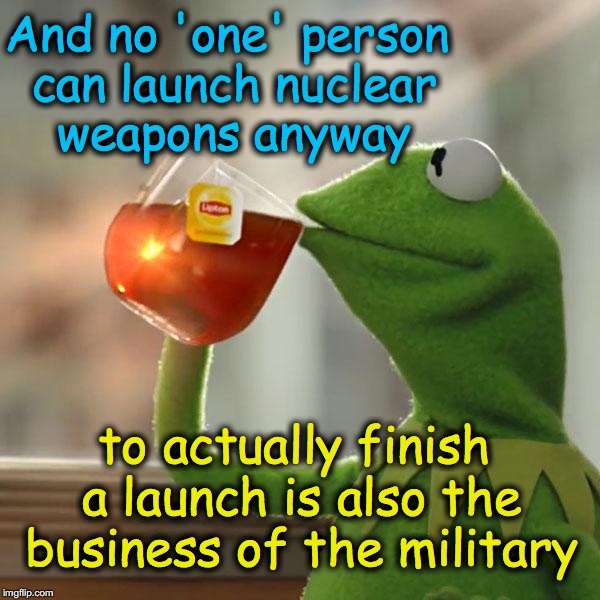 But That's None Of My Business Meme | And no 'one' person can launch nuclear weapons anyway to actually finish a launch is also the business of the military | image tagged in memes,but thats none of my business,kermit the frog | made w/ Imgflip meme maker