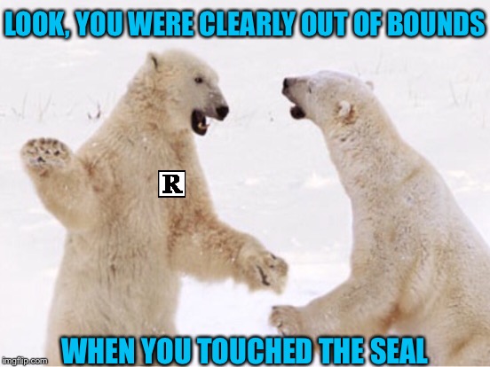 Play by the Rules or You Don't Eat | LOOK, YOU WERE CLEARLY OUT OF BOUNDS; WHEN YOU TOUCHED THE SEAL | image tagged in polar bears | made w/ Imgflip meme maker