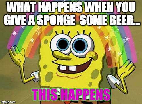 Imagination Spongebob | WHAT HAPPENS WHEN YOU GIVE A SPONGE
 SOME BEER... THIS HAPPENS | image tagged in memes,imagination spongebob | made w/ Imgflip meme maker