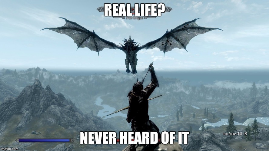 REAL LIFE? NEVER HEARD OF IT | image tagged in skyrim | made w/ Imgflip meme maker