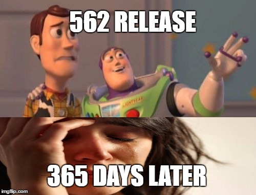 X, X Everywhere Meme | 562 RELEASE; 365 DAYS LATER | image tagged in memes,x x everywhere | made w/ Imgflip meme maker