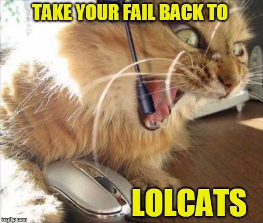 Meme Fail | TAKE YOUR FAIL BACK TO; LOLCATS | image tagged in fail,lolcats | made w/ Imgflip meme maker
