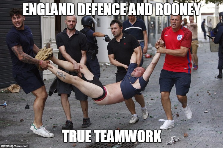 English teamwork | ENGLAND DEFENCE AND ROONEY; TRUE TEAMWORK | image tagged in euro 2016 | made w/ Imgflip meme maker