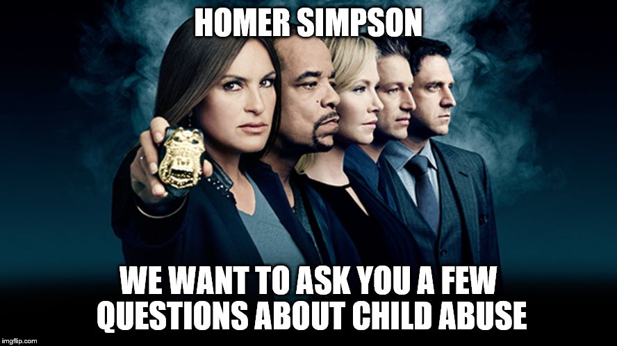 HOMER SIMPSON WE WANT TO ASK YOU A FEW QUESTIONS ABOUT CHILD ABUSE | made w/ Imgflip meme maker