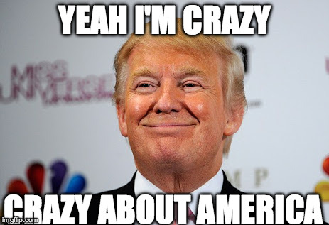 Crazy like a Trump | YEAH I'M CRAZY; CRAZY ABOUT AMERICA | image tagged in donald trump approves,crazy,clinton,sanders,trump | made w/ Imgflip meme maker