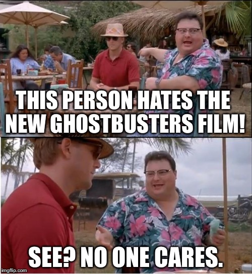 See Nobody Cares | THIS PERSON HATES THE NEW GHOSTBUSTERS FILM! SEE? NO ONE CARES. | image tagged in memes,see nobody cares | made w/ Imgflip meme maker