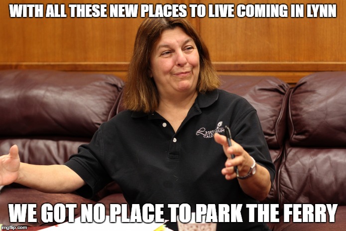 FRONTING THE WATERFRONT | WITH ALL THESE NEW PLACES TO LIVE COMING IN LYNN; WE GOT NO PLACE TO PARK THE FERRY | image tagged in mayor,economics,waterfront | made w/ Imgflip meme maker