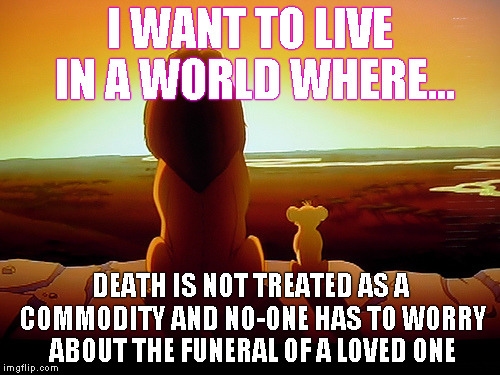 Lion King | I WANT TO LIVE IN A WORLD WHERE... DEATH IS NOT TREATED AS A COMMODITY AND NO-ONE HAS TO WORRY ABOUT THE FUNERAL OF A LOVED ONE | image tagged in memes,lion king | made w/ Imgflip meme maker