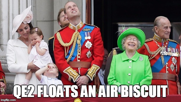 QE2 FLOATS AN AIR BISCUIT | image tagged in queen elizabeth | made w/ Imgflip meme maker