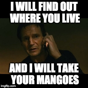 Liam Neeson Taken Meme | I WILL FIND OUT WHERE YOU LIVE; AND I WILL TAKE YOUR MANGOES | image tagged in memes,liam neeson taken,mango,mangoseason | made w/ Imgflip meme maker