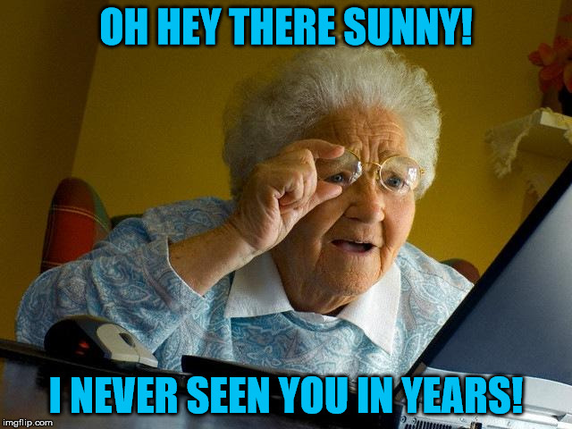 Grandma Finds The Internet Meme | OH HEY THERE SUNNY! I NEVER SEEN YOU IN YEARS! | image tagged in memes,grandma finds the internet | made w/ Imgflip meme maker