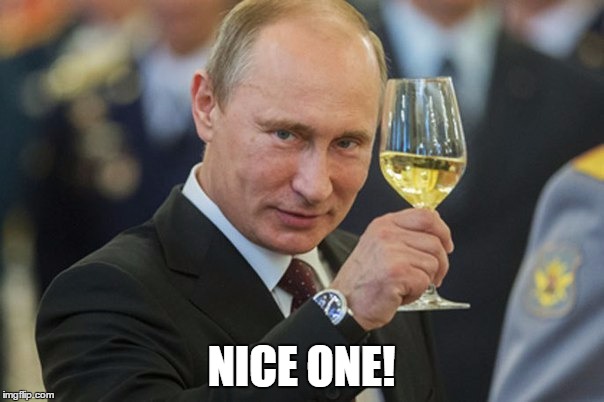 Putin Cheers | NICE ONE! | image tagged in putin cheers | made w/ Imgflip meme maker