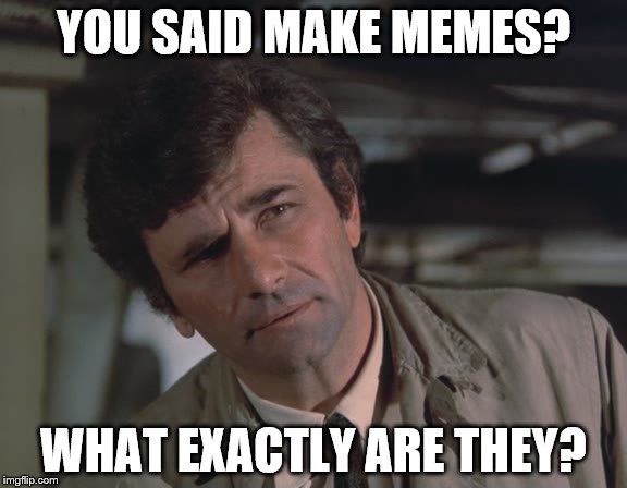 I hear Mrs Columbo is a huge fan... | YOU SAID MAKE MEMES? WHAT EXACTLY ARE THEY? | image tagged in memes,columbo,tv,tv detectives | made w/ Imgflip meme maker