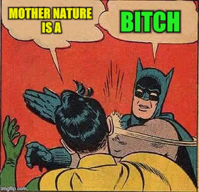 Batman Slapping Robin Meme | MOTHER NATURE IS A B**CH | image tagged in memes,batman slapping robin | made w/ Imgflip meme maker