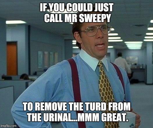 That Would Be Great | IF YOU COULD JUST CALL MR SWEEPY; TO REMOVE THE TURD FROM THE URINAL...MMM GREAT. | image tagged in memes,that would be great | made w/ Imgflip meme maker