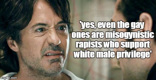 white male gay feminist | 'yes, even the gay ones are misogynistic rapists who support white male privilege' | image tagged in whitemaleprivilege,gay,radicalfeminism,sexism,funny,rape | made w/ Imgflip meme maker