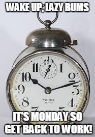 get ready | WAKE UP, LAZY BUMS; IT'S MONDAY SO GET BACK TO WORK! | image tagged in memes | made w/ Imgflip meme maker