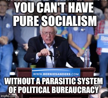 Crazy Bernie | YOU CAN'T HAVE PURE SOCIALISM WITHOUT A PARASITIC SYSTEM OF POLITICAL BUREAUCRACY | image tagged in crazy bernie | made w/ Imgflip meme maker