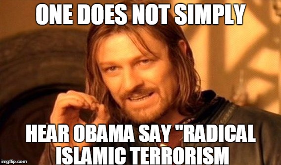 One Does Not Simply | ONE DOES NOT SIMPLY; HEAR OBAMA SAY "RADICAL ISLAMIC TERRORISM | image tagged in memes,one does not simply | made w/ Imgflip meme maker