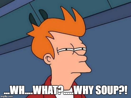 Futurama Fry Meme | ...WH....WHAT?.....WHY SOUP?! | image tagged in memes,futurama fry | made w/ Imgflip meme maker