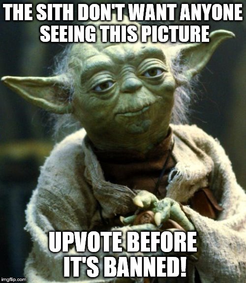 Star Wars Yoda | THE SITH DON'T WANT ANYONE SEEING THIS PICTURE; UPVOTE BEFORE IT'S BANNED! | image tagged in memes,star wars yoda | made w/ Imgflip meme maker