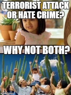 Everybody WINS!! Except for the victims. :( | TERRORIST ATTACK OR HATE CRIME? WHY NOT BOTH? | image tagged in memes,why not both | made w/ Imgflip meme maker