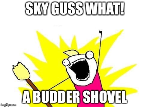 X All The Y Meme | SKY GUSS WHAT! A BUDDER SHOVEL | image tagged in memes,x all the y | made w/ Imgflip meme maker