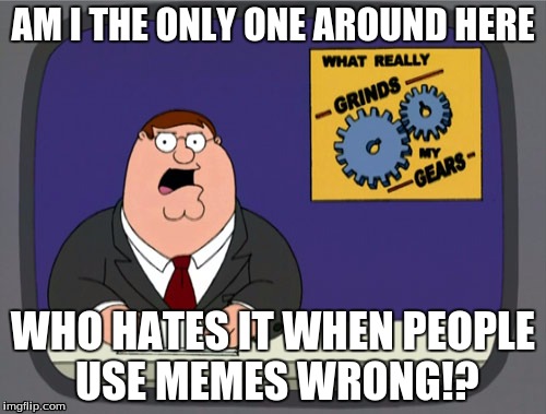 Peter Griffin News Meme | AM I THE ONLY ONE AROUND HERE; WHO HATES IT WHEN PEOPLE USE MEMES WRONG!? | image tagged in memes,peter griffin news | made w/ Imgflip meme maker