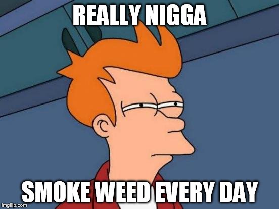 Futurama Fry Meme | REALLY NIGGA; SMOKE WEED EVERY DAY | image tagged in memes,futurama fry | made w/ Imgflip meme maker