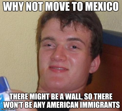 10 Guy Meme | WHY NOT MOVE TO MEXICO THERE MIGHT BE A WALL, SO THERE WON'T BE ANY AMERICAN IMMIGRANTS | image tagged in memes,10 guy | made w/ Imgflip meme maker