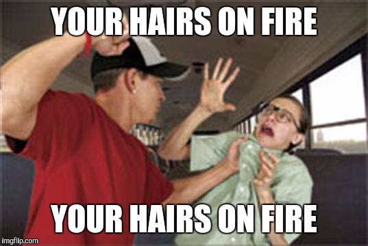 Bully | YOUR HAIRS ON FIRE; YOUR HAIRS ON FIRE | image tagged in bully | made w/ Imgflip meme maker