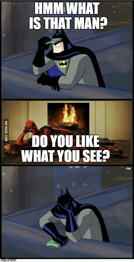 Batman and Deadpool | HMM WHAT IS THAT MAN? DO YOU LIKE WHAT YOU SEE? | image tagged in batman and deadpool | made w/ Imgflip meme maker