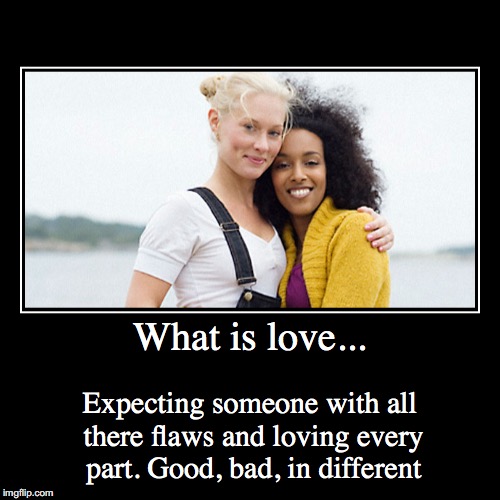 Don't hate love | What is love... | Expecting someone with all there flaws and loving every part. Good, bad, in different | image tagged in demotivationals | made w/ Imgflip demotivational maker