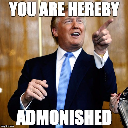 Donald Trump | YOU ARE HEREBY; ADMONISHED | image tagged in donald trump | made w/ Imgflip meme maker