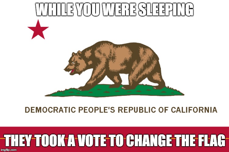 Democratic Peoples Republic of California | WHILE YOU WERE SLEEPING; THEY TOOK A VOTE TO CHANGE THE FLAG | image tagged in california,socialism,democratic,flag | made w/ Imgflip meme maker