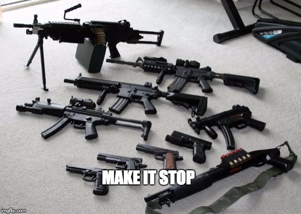 guns | MAKE IT STOP | image tagged in guns | made w/ Imgflip meme maker