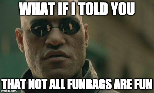 Matrix Morpheus | WHAT IF I TOLD YOU; THAT NOT ALL FUNBAGS ARE FUN | image tagged in memes,matrix morpheus | made w/ Imgflip meme maker