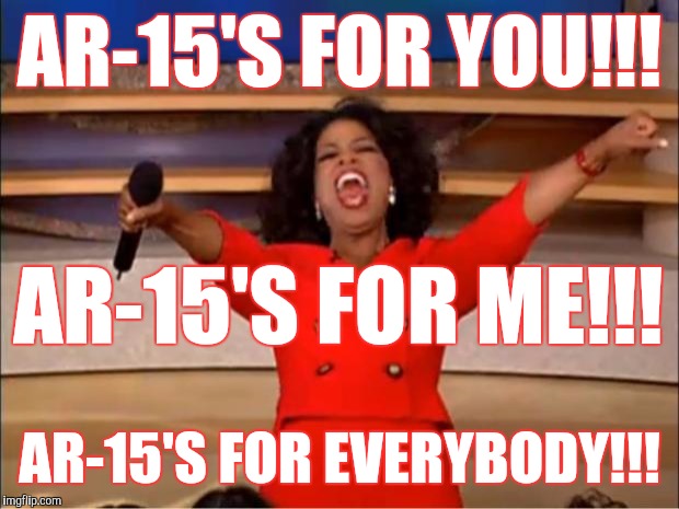 Oprah You Get A | AR-15'S FOR YOU!!! AR-15'S FOR ME!!! AR-15'S FOR EVERYBODY!!! | image tagged in memes,oprah you get a | made w/ Imgflip meme maker