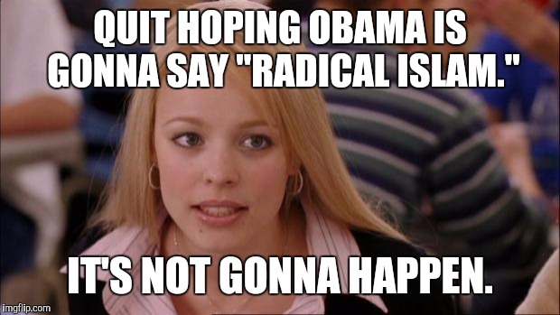 Its Not Going To Happen | QUIT HOPING OBAMA IS GONNA SAY "RADICAL ISLAM."; IT'S NOT GONNA HAPPEN. | image tagged in memes,its not going to happen | made w/ Imgflip meme maker