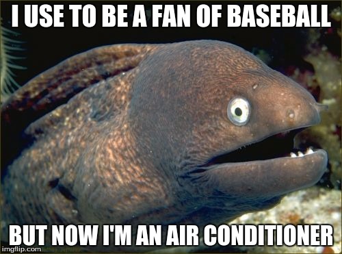 Bad Joke Eel | I USE TO BE A FAN OF BASEBALL; BUT NOW I'M AN AIR CONDITIONER | image tagged in memes,bad joke eel | made w/ Imgflip meme maker