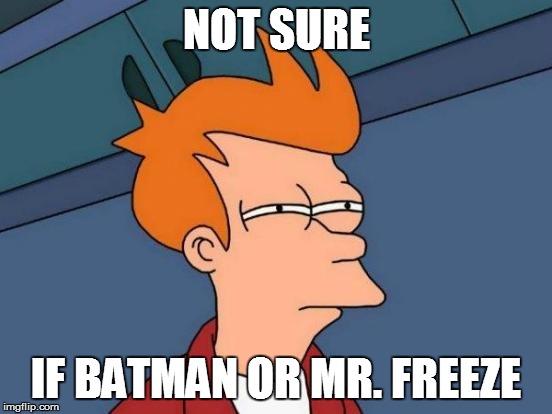 Futurama Fry Meme | NOT SURE IF BATMAN OR MR. FREEZE | image tagged in memes,futurama fry | made w/ Imgflip meme maker