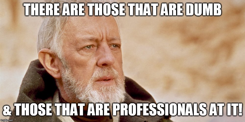  THERE ARE THOSE THAT ARE DUMB; & THOSE THAT ARE PROFESSIONALS AT IT! | image tagged in obewan,those dumb | made w/ Imgflip meme maker