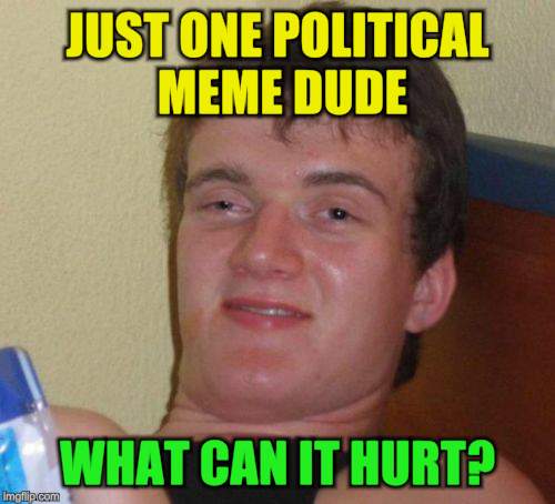 10 Guy Meme | JUST ONE POLITICAL MEME DUDE WHAT CAN IT HURT? | image tagged in memes,10 guy | made w/ Imgflip meme maker