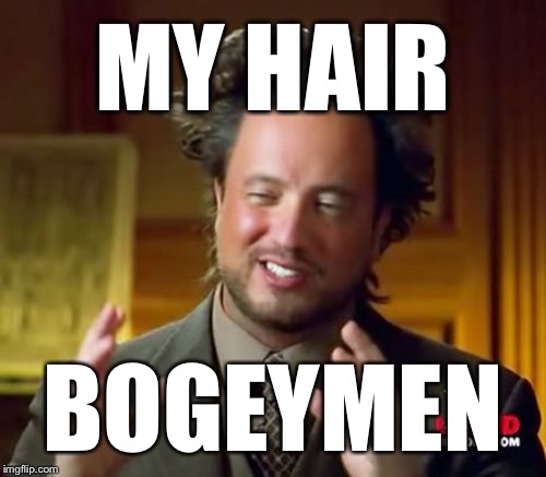 Ancient Aliens | MY HAIR; BOGEYMEN | image tagged in memes,ancient aliens | made w/ Imgflip meme maker