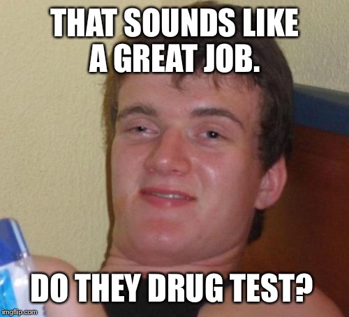 10 Guy Meme | THAT SOUNDS LIKE A GREAT JOB. DO THEY DRUG TEST? | image tagged in memes,10 guy | made w/ Imgflip meme maker