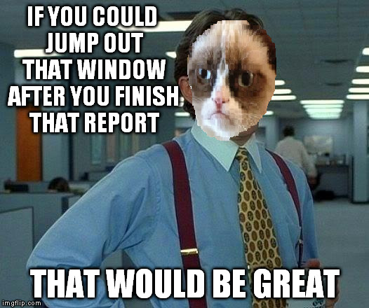 IF YOU COULD JUMP OUT THAT WINDOW AFTER YOU FINISH THAT REPORT THAT WOULD BE GREAT | made w/ Imgflip meme maker