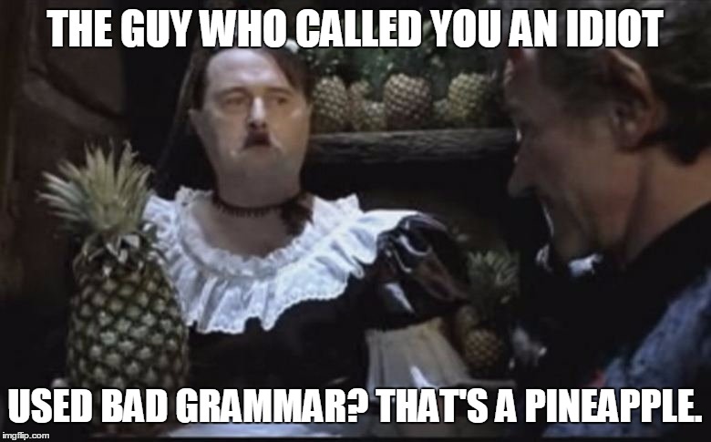 Hitler Pineapple | THE GUY WHO CALLED YOU AN IDIOT USED BAD GRAMMAR? THAT'S A PINEAPPLE. | image tagged in hitler pineapple | made w/ Imgflip meme maker
