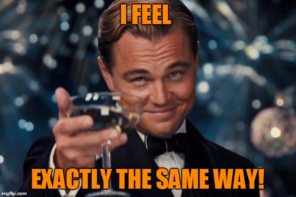 Leonardo Dicaprio Cheers Meme | I FEEL EXACTLY THE SAME WAY! | image tagged in memes,leonardo dicaprio cheers | made w/ Imgflip meme maker